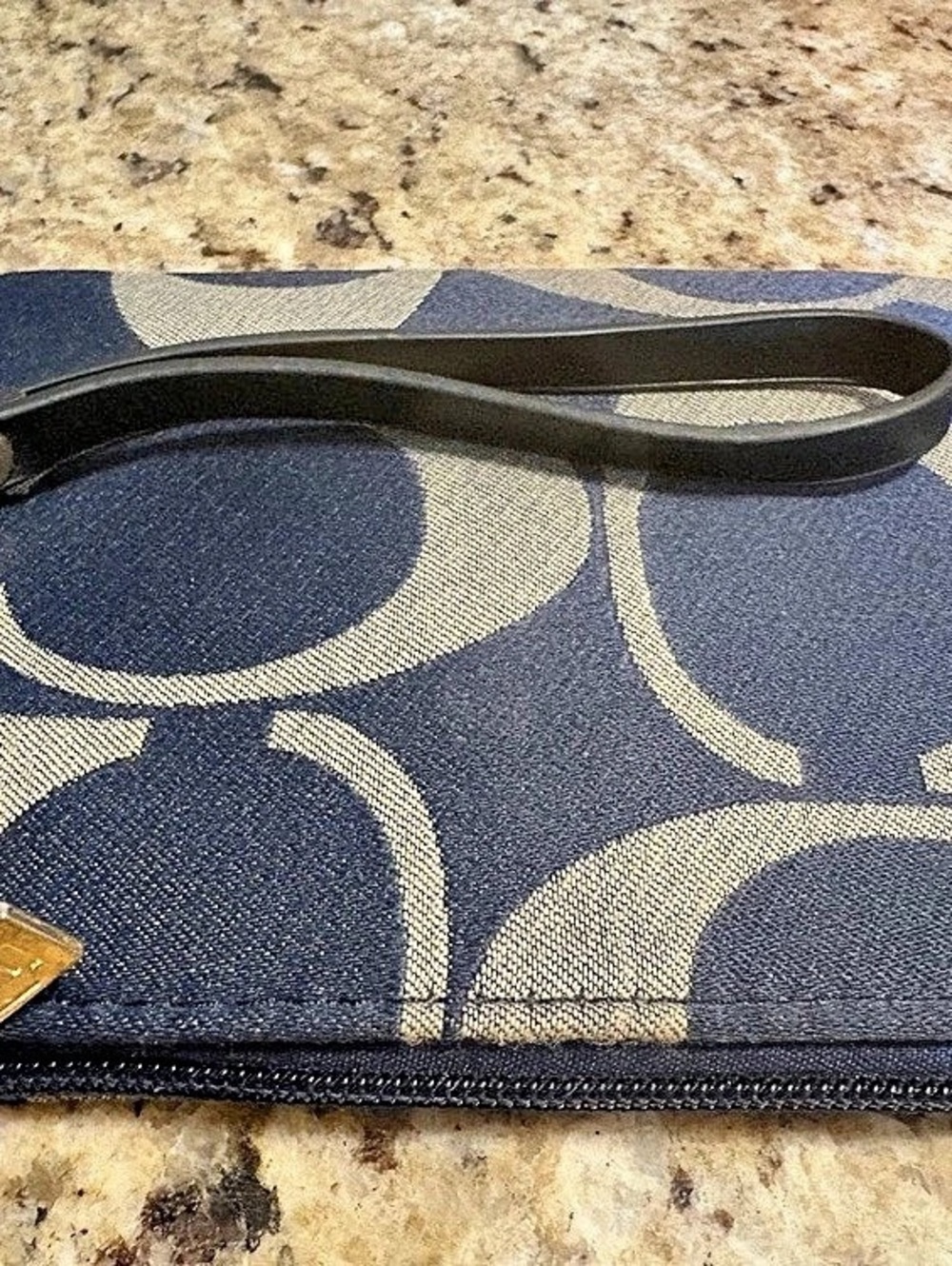 Coach Corner Zip Wristlet in Signature Canvas Blue & Beige